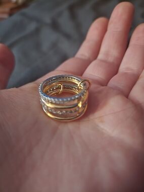 Two-Tone Gold and Silver Multi-Band Ring with Crystal Accents